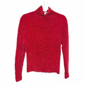 Lizden Red Velvet Popcorn Stretch Sweater Top Long Sleeve Textured Vintage 90s M